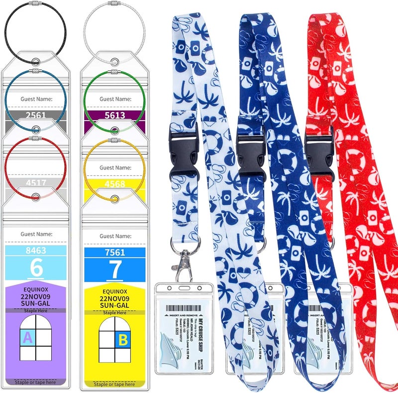 XIANGXING Royal Caribbean & Celebrity Luggage Tag Holders With Cruise Lanyards - Zip Seal Clear Holders and Badge Holders for Ship Cards (6 Tag Holders + 3 Lanyards) - Image 1